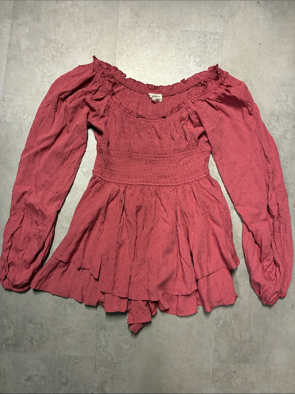 Urban Outfitters Rose Pink Smocked Peplum Long-Sleeve Tunic